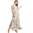 thumbnail image 1 of Love Stitch Women's Plunging Boho Slim A-Line Maxi Dress (Large, Cream), 1 of 5