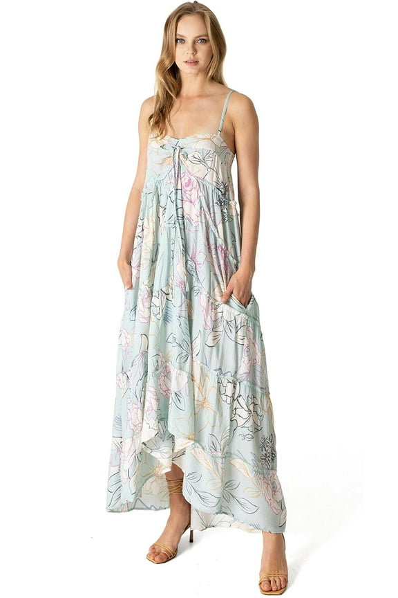 Love Stitch Women's Summer Beach Resort Billowy Dress (Aqua, Small)