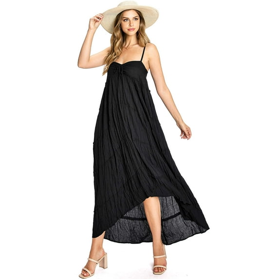 Love Stitch Women's Summer Beach Resort Billowy Dress (Black, Small)