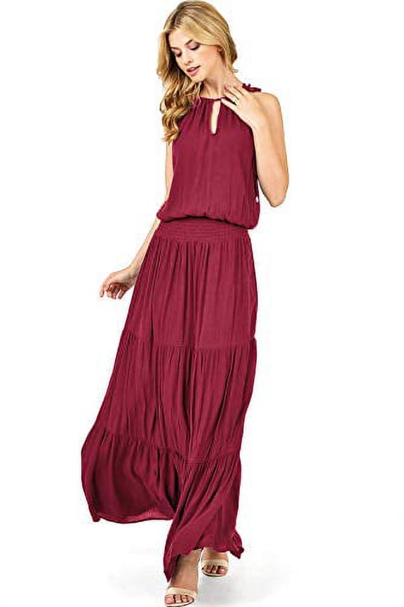 Love Stitch Womens Floral Long Flowy Halter Maxi Dress (S, Sangria)