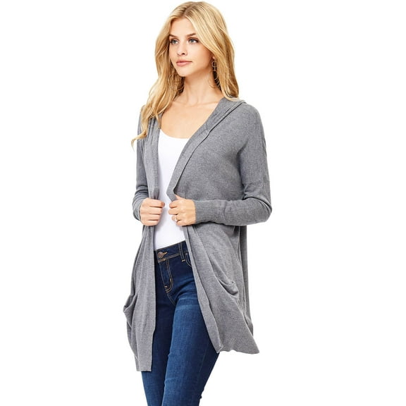 Love Stitch Womens Hooded Soft Knit Relaxed Fit Classic Cardigan (S, Heather Charcoal)