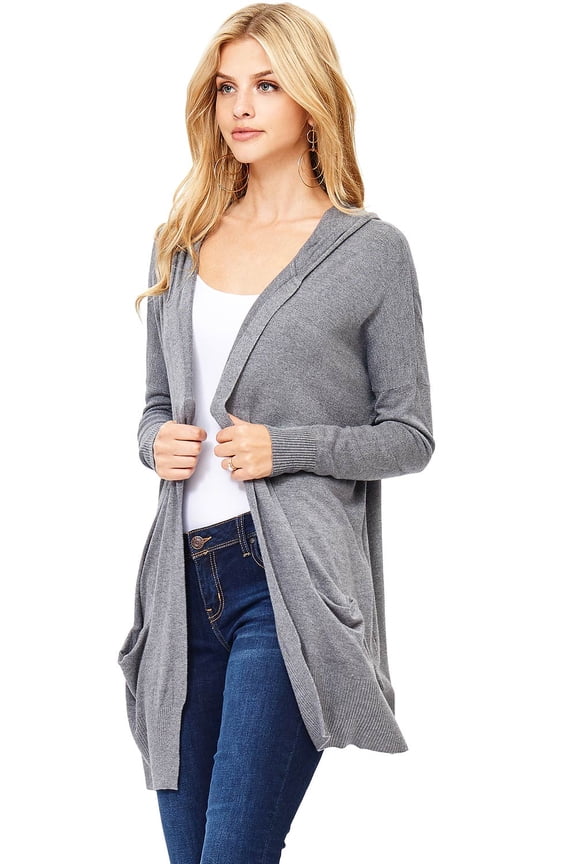 Love Stitch Womens Hooded Soft Knit Relaxed Fit Classic Cardigan (S, Heather Charcoal)