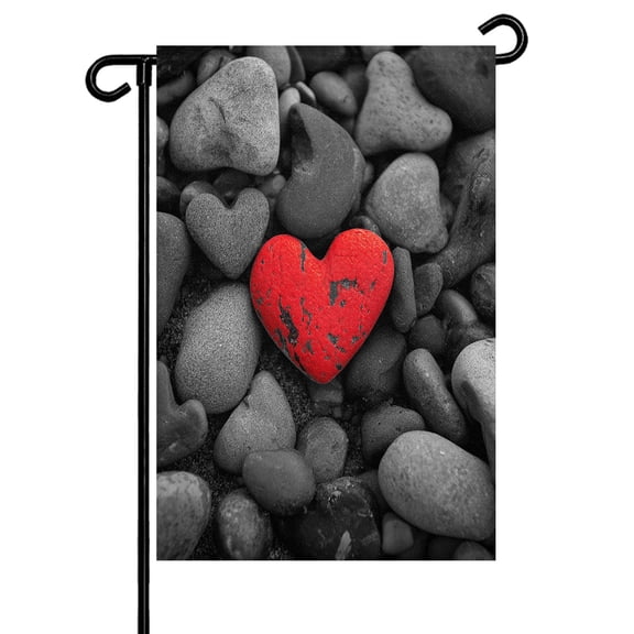Love Stone Garden Flag 12x18 Inch Vintage Abstract Red Heart Black White Stones Double Sided Small Decorative Garden Flags for Outside, Outdoor Yard Porch Lawn Decoration