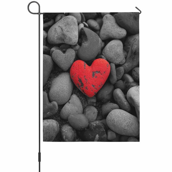 Love Stone Garden Flags For Outdoor, Vintage Abstract Red Heart Black White Stones Small Double Side Yard Flags Weather Proof Garden Decor for Lawn Outside Holiday 12 x 18 Inches