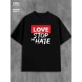 thumbnail image 1 of Greenink Love Stops Hate mens 180G Cotton black Fashion Unisex Shirt Crewneck tshirts Retro Unisex Shirt Graphic tshirts Classic Unisex Shirt Short Sleeve tshirts Vinta, 1 of 7
