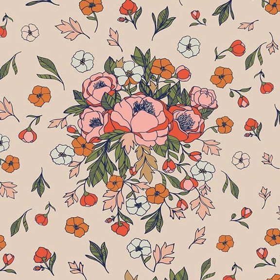 Love Story cream floral, Soulmate Blooms Flirt, AGF cotton fabric, Sold by the Quarter Yard Yd