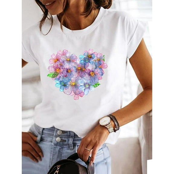 Love Style Heart Trend Cute 90s Short Sleeve Print T Shirt Clothing Tee Women Graphic T-shirt Summer Clothes Fashion Female Top