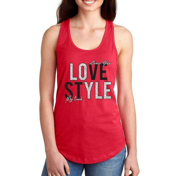 Love Style Silver Text Racerback Tank Women -Image by Shutterstock, Female Large