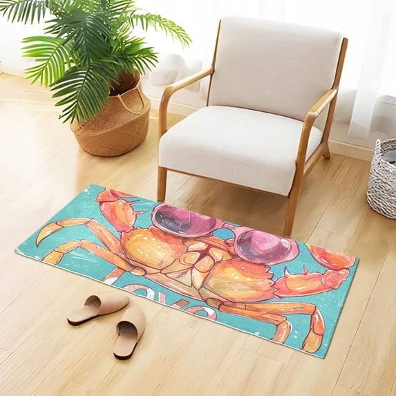 Love Summer Crab Bathroom Rug Non Slip Bathroom Mats Entry Door Soft Carpets for Kitchen Bedroom Living Room 39x20 inch
