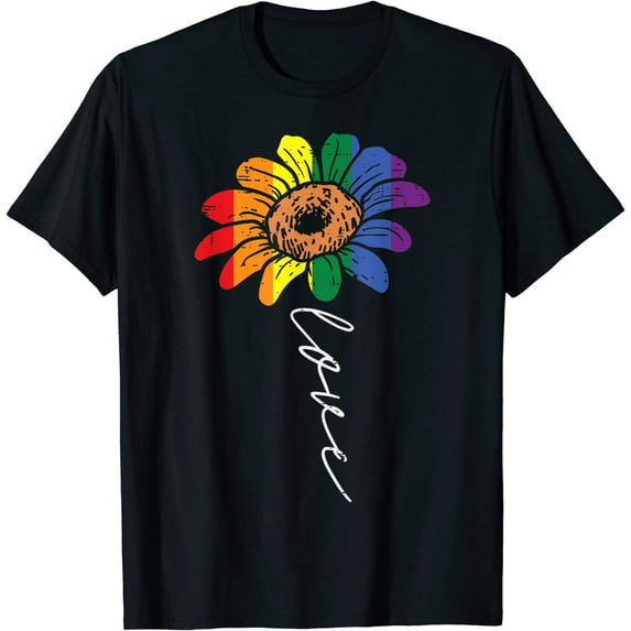Love Sunflower Floral LGBTQ Rainbow Flag Gay Pride Ally T-Shirt