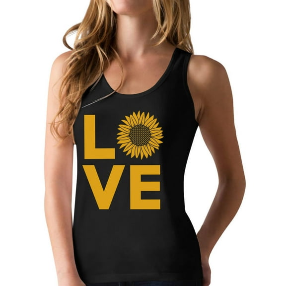 Love Sunflower Shirt for Women Girls Cute Summer Racerback Tank Top X-Large Black