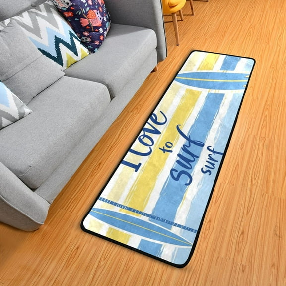 Love Surfing Surfboard Palm Trees Long Floor Mat Runner Rug Area Mat Noise Reduction Water Absorbent Non-Slip 72" x 24"