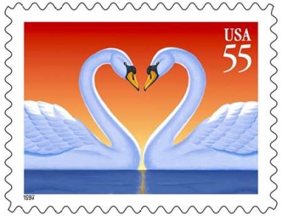 Love Swans - Red Canvas Art - US POSTAL SERVICE (18 x 24)