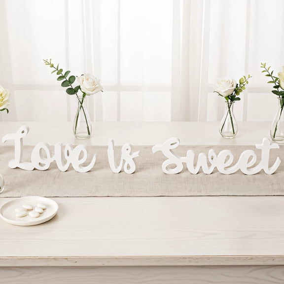 Love Is Sweet Dessert Table Decoration, White PVC Script Letters for Wedding Party Decor, Bridal Shower Engagement Centerpiece, Elegant Romantic Event Signs, Robust Free-Standing
