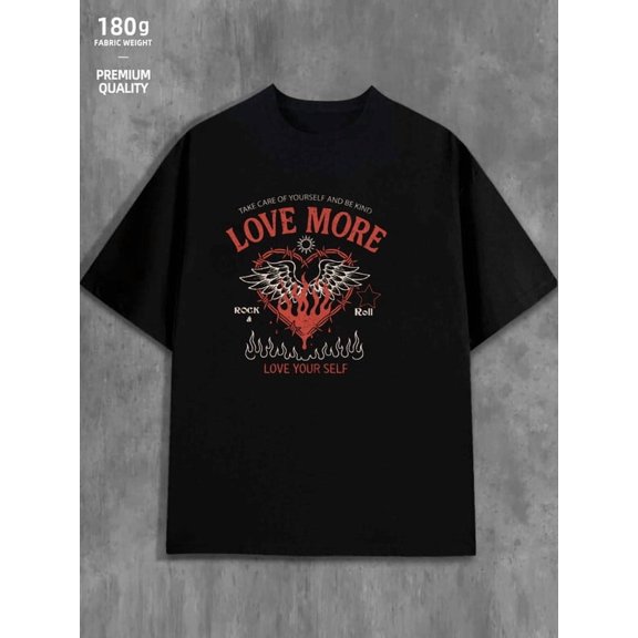 Greenink Love More T-Shirt men 180G Cotton black Original Unisex Shirt Short Sleeve tshirts Vintage Unisex Shirt Cotton tshirts Vintage Unisex Shirt Graphic Tee tshirts