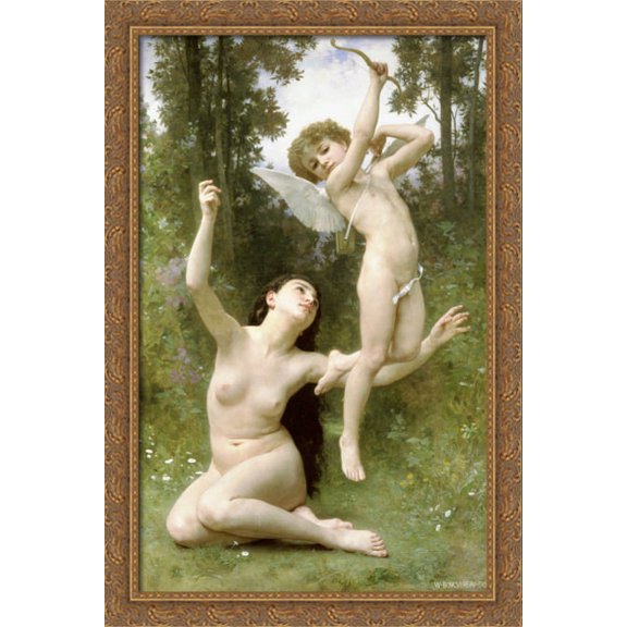 Love Takes Flight 28x40 Large Gold Ornate Wood Framed Canvas Art by William Adolphe Bouguereau