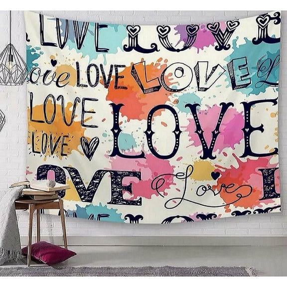 Love Tapestry Love Sign Colorful Girl Pink Quote Happy Cute Wall Art for Living room, Bedroom, Dorm, and Patio, 51x 59 tapestry Birthday gifts