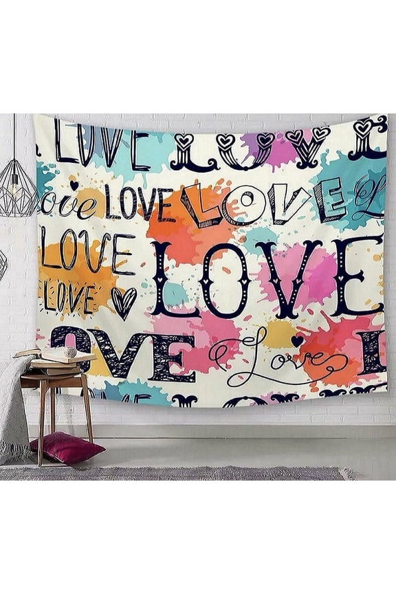Love Tapestry Love Sign Colorful Girl Pink Quote Happy Cute Wall Art for Living room, Bedroom, Dorm, and Patio, 51x 59 tapestry Birthday gifts