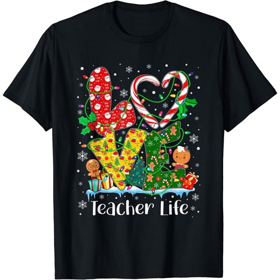 Love Teacher Krismast Candy Cane Gingerbread Krismast T-Shirt