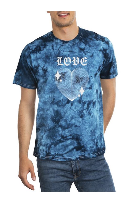 Love Techno Style Heart Tie Dye Crystal Men - Men , Navy, Large