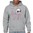 thumbnail image 1 of Love Text Skull Sweatshirt Vivid Pink Bone Cute Gothic Skeleton Romance Art Valentine Spooky Halloween Hoodie, 1 of 7