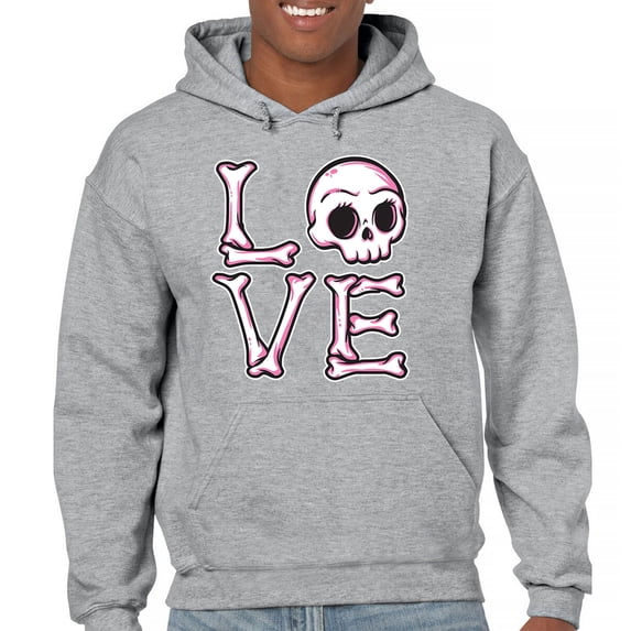 Love Text Skull Sweatshirt Vivid Pink Bone Cute Gothic Skeleton Romance Art Valentine Spooky Halloween Hoodie