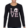 thumbnail image 1 of Love Text Skull Women's Long Sleeve T-shirt Vivid Pink Bone Cute Gothic Skeleton Romance Art Valentine Spooky Halloween, 1 of 7