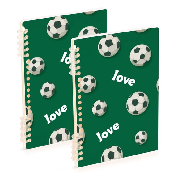 Love Text with Cute Soccers Notebook Detachable Coil Notebook Diary Plan Book A5 Size 60 Pages 2 Pack