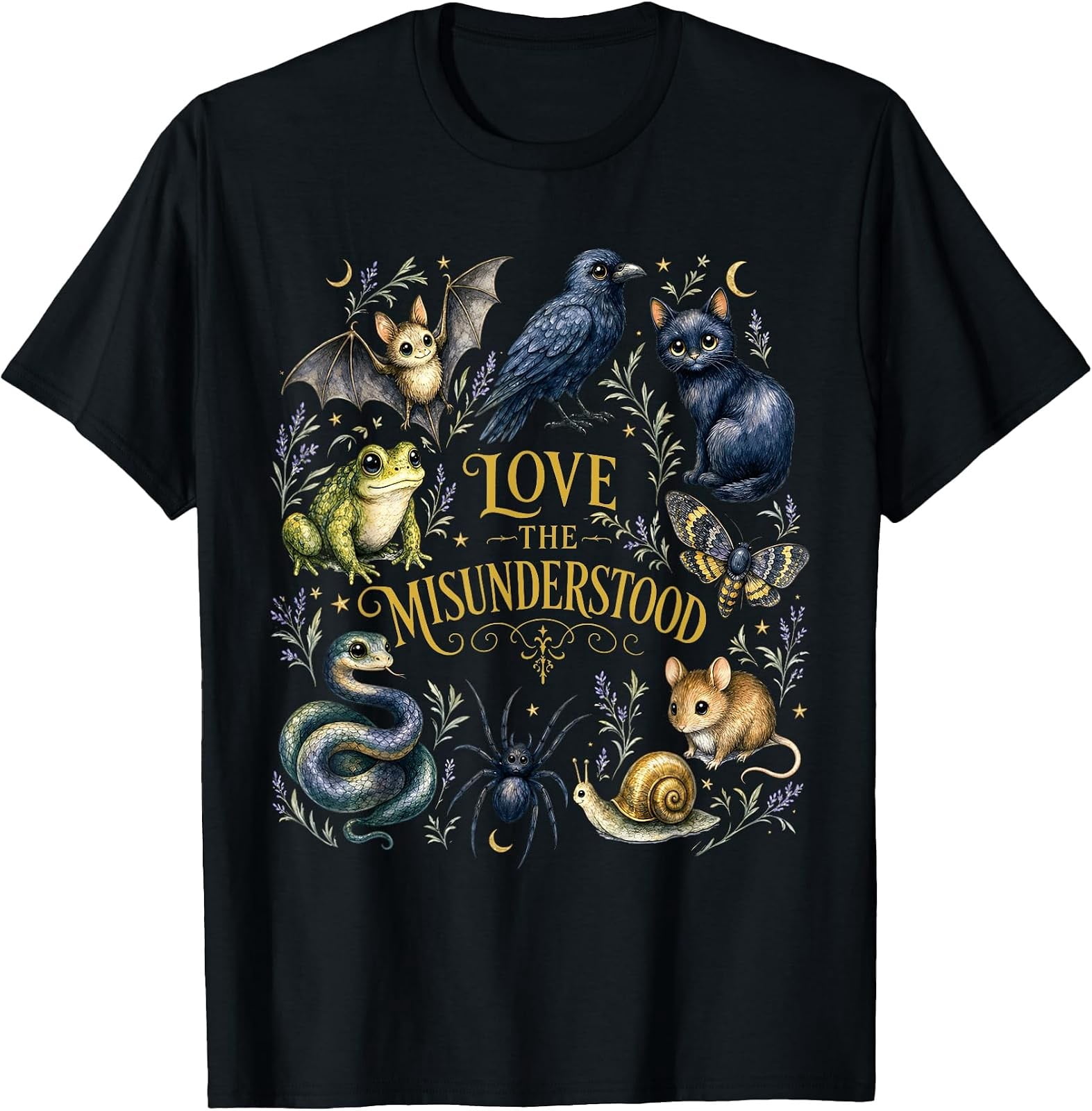 Love The Misunderstood Bat Raven Cat Snake Spider Moth Frog T-Shirt ...