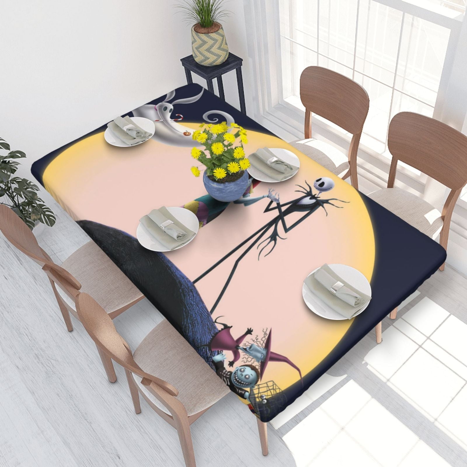 Love The Nightmare Before Christmas Elastic Edged Table Cover Reusable Fitted Rectangle Tablecloth For Dining Kitchen Party 2.5X4ft
