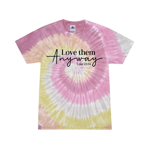 Love Them Anyway Luke 23:34 Christian Unisex Tee Ladies Design Short Sleeve Tie Dye T-shirt-Desert Rose-medium