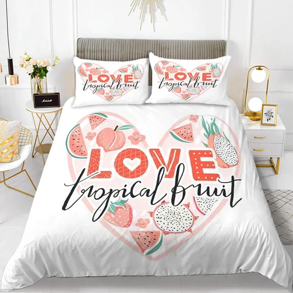 Love Theme Duvet Cover Set King Size Heart Shape tic Letters Pink ...