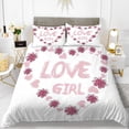 thumbnail image 1 of Love Theme Duvet Cover Set King Size Heart Shape tic Letters Pink Flower for Kids Couples Polyester Bedding Set, 1 of 5