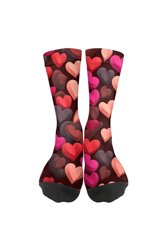 Love Themed Socks, Red/Pink Patterns with Comfort Cushion, Perfect Gift Set Addition, Women's Printed Stockings & Spreading Cheer B 1pcs