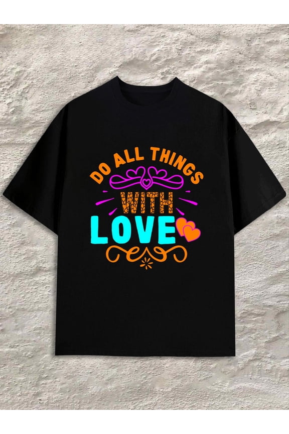 Love All Things mens black Regular fit, everyday comfort, relaxed and urban style Trendy Unisex Shirt Printed tshirts Original Unisex Shirt Short Sleeve tshirts