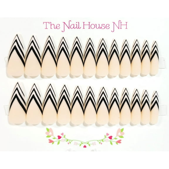 Love Those Lines Matte French Manicure Stiletto Press On Nails by The Nail House NH - 24 Pieces