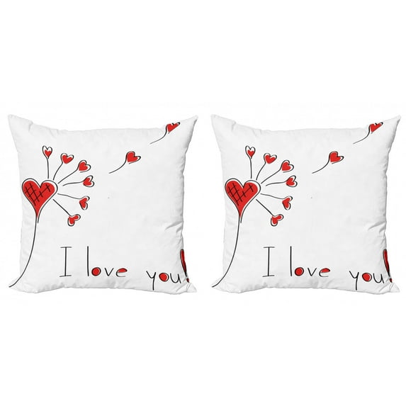 Ambesonne Love Throw Pillow Cover 2 Pack, Dandelion with Hearts, 20", Red Black White