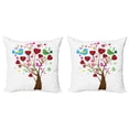 thumbnail image 1 of Love Throw Pillow Cushion Cover Pack of 2, Hearts and Love Birds on Tree Blossoming Cartoon Pattern on Plain Backdrop, Zippered Double-Side Digital Print, 4 Sizes, White and Multicolor, by Ambesonne, 1 of 2