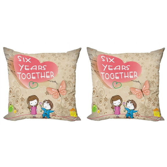 Ambesonne Love Throw Pillow Cover 2 Pack, 6 Years Together Words, 20", Multicolor