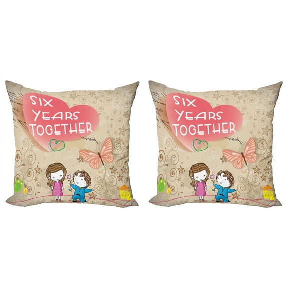 Ambesonne Love Throw Pillow Cover 2 Pack, 6 Years Together Words, 20", Multicolor