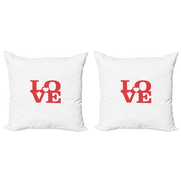 Ambesonne Love Throw Pillow Cover 2 Pack, Valentines Day Romance, 18", Red White