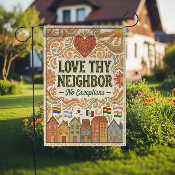 Love Thy Neighbor Garden Flag: Inclusive LGBTQ Yard Decor, Diversity Welcome Sign