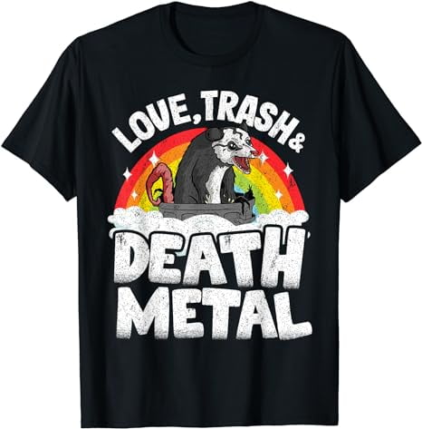 Love Trash & Death Metal Opossum Punk Band Metal Rainbow T-Shirt ...