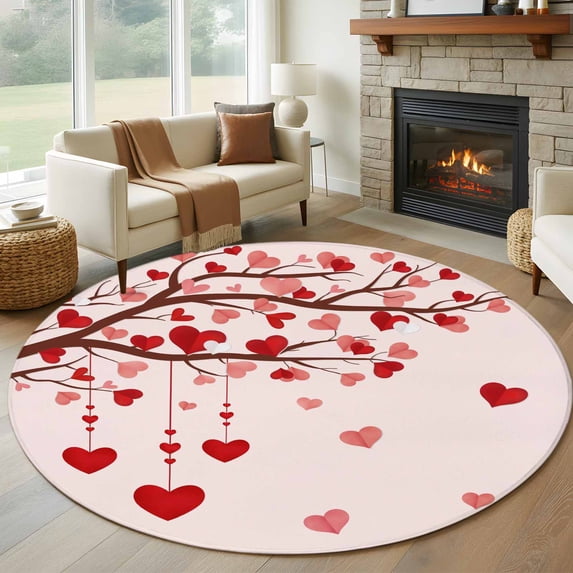 Love Tree Branches Round Rug 7ft Washable Circle Rugs Non Slip ...