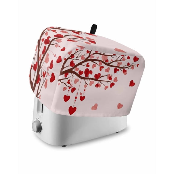 Love Tree Branches Small Toaster Cover 2 Slice, Kitchen Appliance Covers, Valentine's Day Heart Romantic Pink Toaster Oven Cover with Loop, Bread Machine Cover Polyester Dust Cover Protection