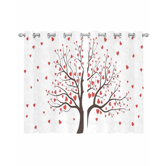 Love Tree Sheer Curtains 39 Inch Length 2 Panels Set for Living Room/Bedroom, Valentine's Day Red Heart Modern Minimalist Kitchen Curtains Grommet Semi-Sheer Curtains Window Treatments 27.5"x39"x2