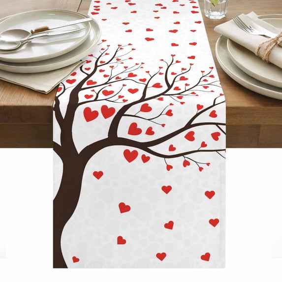 Love Tree Table Runner - 72 Inch Long, Kitchen Dining Table Runner Dresser Scarves, Valentine's Day Red Heart Modern Minimalist Farmhouse Decor for Coffee Tables Wedding Party Banquet