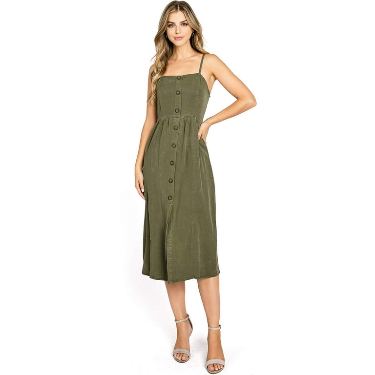 Love Tree Women s A Line Midi Tea Dress Large Olive