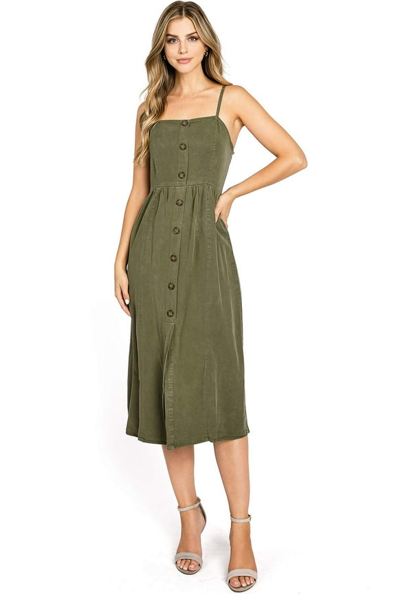 Women's A-Line Midi Tea Dress (Medium, Olive)