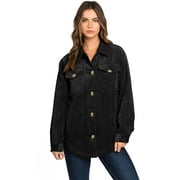Love Tree Women's Cozy Soft Sherpa Corduroy Shirt Coat Shacket (Black, Small)